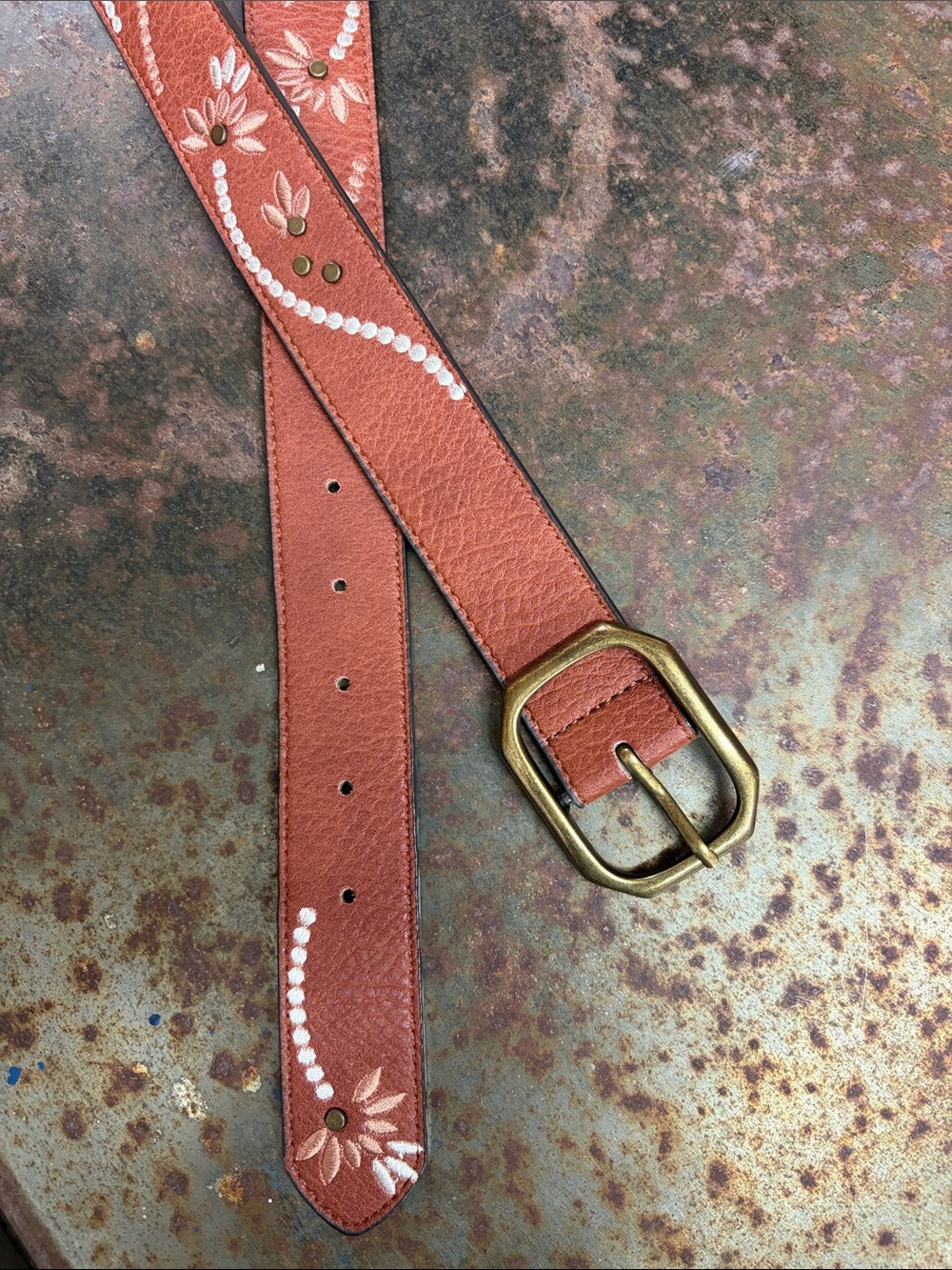 Time and Tru Brown Western Boho Embroidered Studded Floral Belt 3XL Plus Size